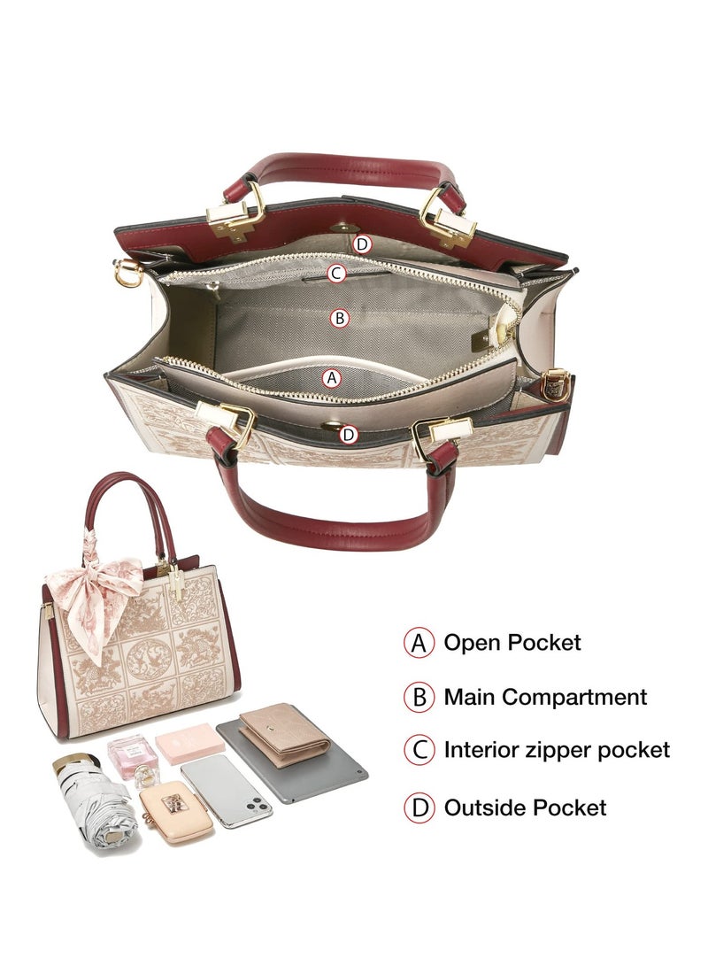 SOLARAE Leather Satchel Handbag for Women -Stylish Vintage Tote Shoulder Bag with Embroidery, Top Handle, and Crossbody Option - Image 5