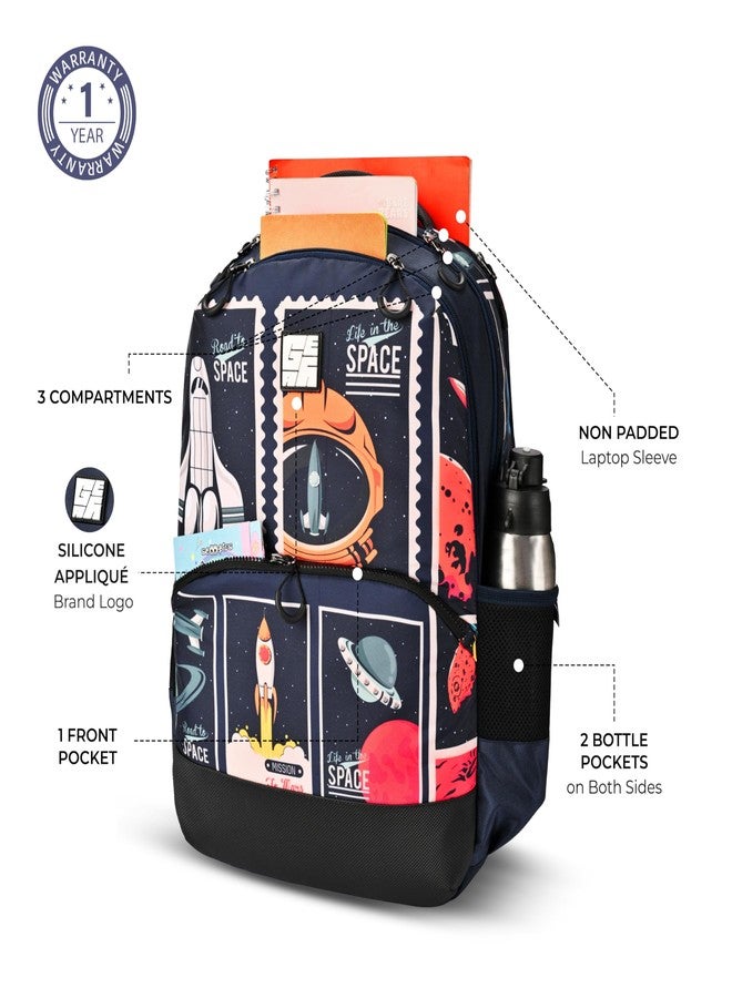 Gear Astronomical Stamp 4 Compartment Backpack 17"/28L Medium Water Resistant School Bag/Casual Backpack/Daypack/Kids Bag for Boys/Girls (Navy-Orange) - Image 4