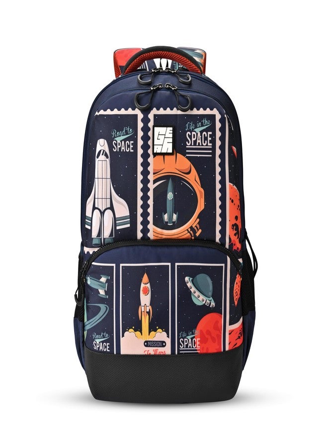 Gear Astronomical Stamp 4 Compartment Backpack 17"/28L Medium Water Resistant School Bag/Casual Backpack/Daypack/Kids Bag for Boys/Girls (Navy-Orange) - Image 1