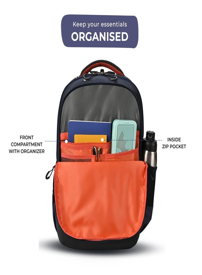 Gear Astronomical Stamp 4 Compartment Backpack 17"/28L Medium Water Resistant School Bag/Casual Backpack/Daypack/Kids Bag for Boys/Girls (Navy-Orange) - Image 5