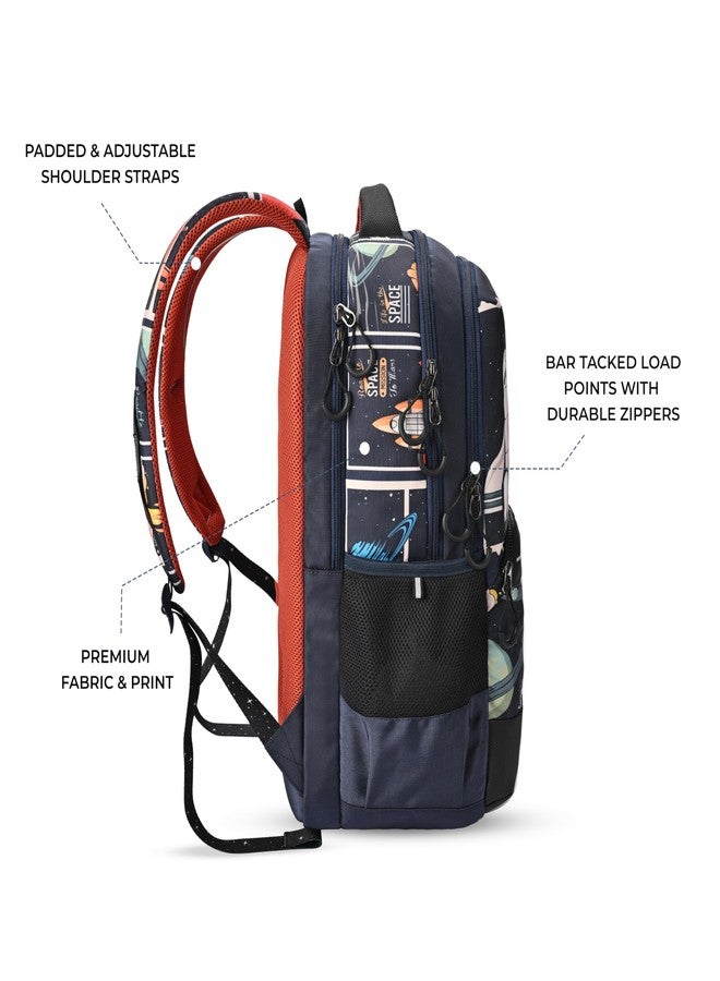 Gear Astronomical Stamp 4 Compartment Backpack 17"/28L Medium Water Resistant School Bag/Casual Backpack/Daypack/Kids Bag for Boys/Girls (Navy-Orange) - Image 3