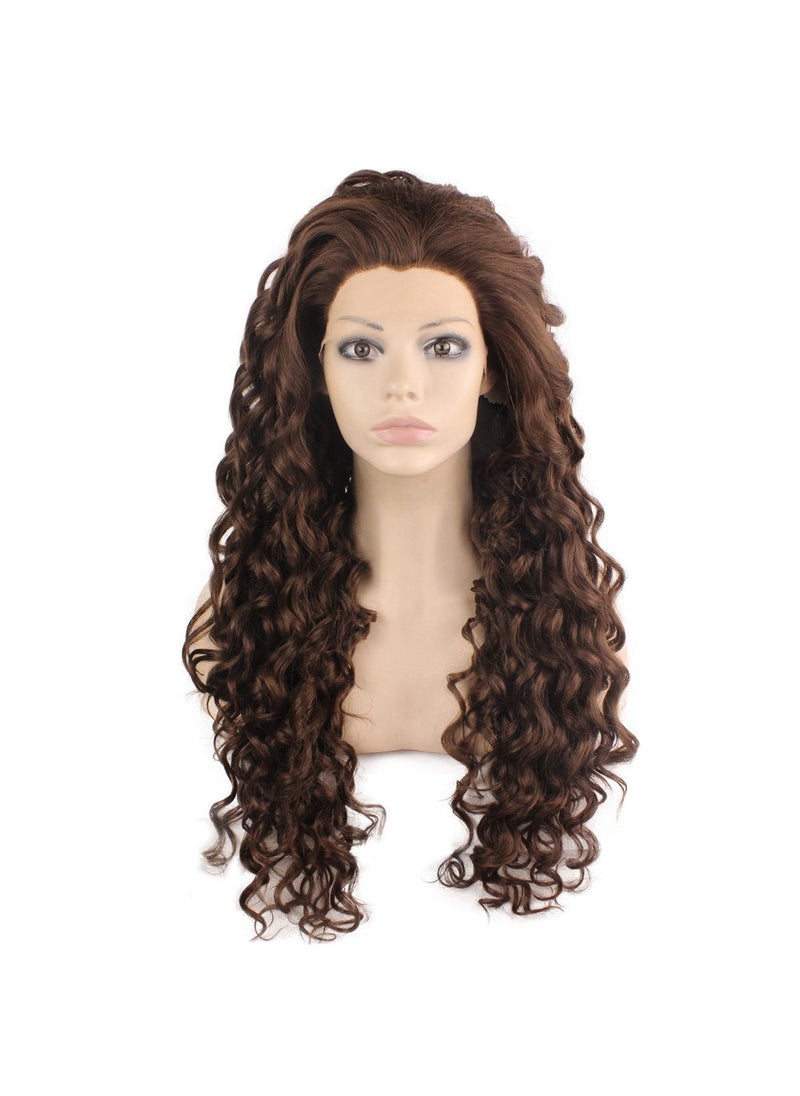 MX angel - Mxangel Long Curly Lace Front Synthetic Wig Brown Heat Resistant Wig Natural - Image 1