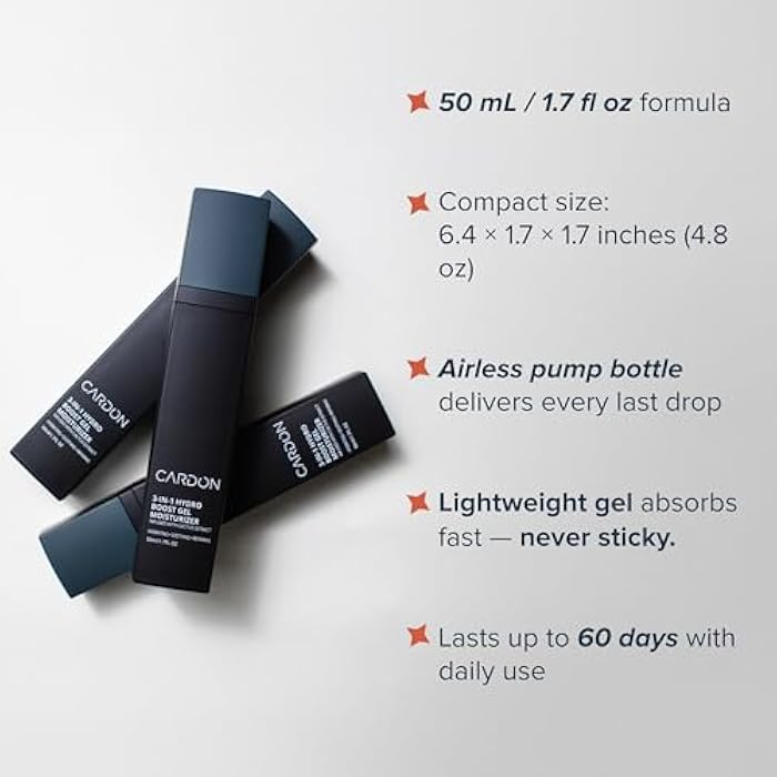 Cardon | Anti-Aging Face Moisturizer for Men | Korean Skincare Facial Lotion | Hydro Boost Gel | Healing Cactus Extract, Reduce Wrinkles, Repair Acne Scars | Ultra Light Face Cream (1 CT) - Image 4