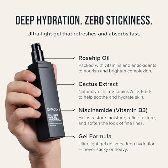 Cardon | Anti-Aging Face Moisturizer for Men | Korean Skincare Facial Lotion | Hydro Boost Gel | Healing Cactus Extract, Reduce Wrinkles, Repair Acne Scars | Ultra Light Face Cream (1 CT) - Image 2