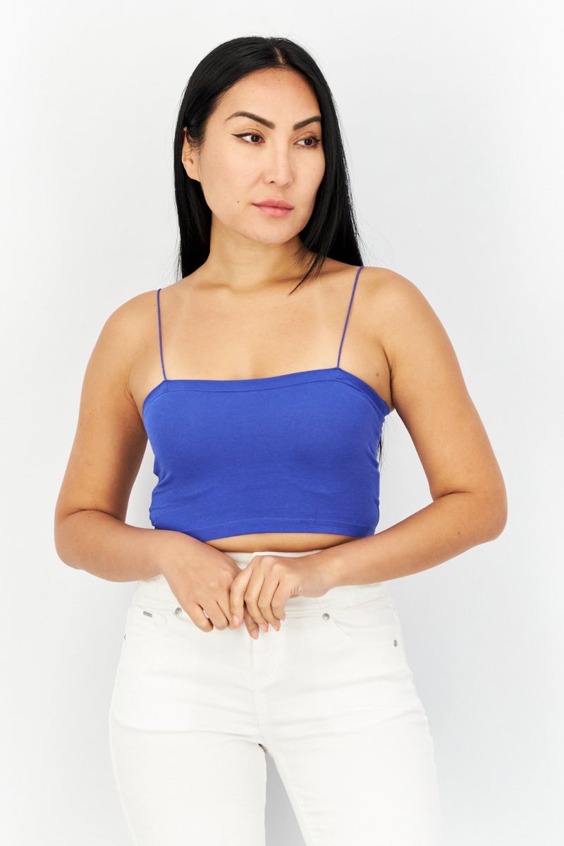 Sinsay بلوزة نسائية ذات ياقة مربعة وأكمام سباغيتي، زرقاء - Image 1