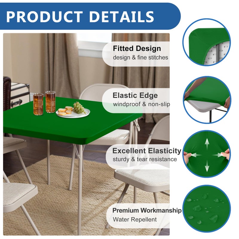 Enjoyidea Fitted Square Tablecloth 36x36 Inch-2 Pack Green Card Table Elastic Spandex Table Clothes-Small Stretch Folding Table Cover Topper Cap for Kitchen Dining Picnic Patio Outdoor Party Tables - Image 1