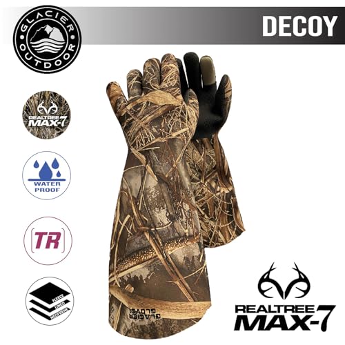 Glacier Glove Unisex Decoy Waterproof Flexible Secure Grip Palm Fleece Lined Resistant Neoprene Winter Fishing Waterfowl Hunting Outdoor Elbow Length Glove, Realtree Max-7, Medium - Image 3