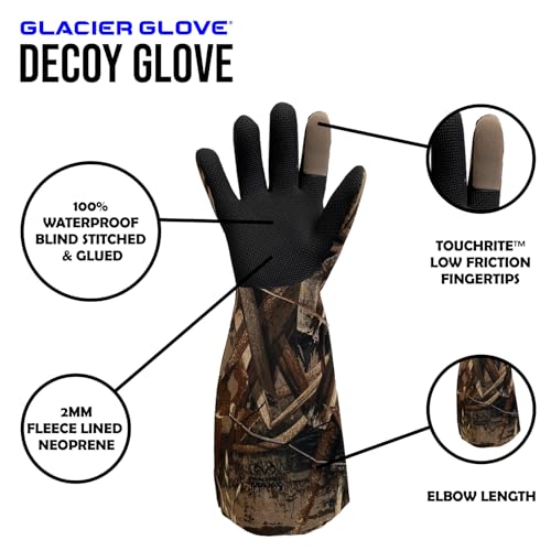 Glacier Glove Unisex Decoy Waterproof Flexible Secure Grip Palm Fleece Lined Resistant Neoprene Winter Fishing Waterfowl Hunting Outdoor Elbow Length Glove, Realtree Max-7, Medium - Image 4