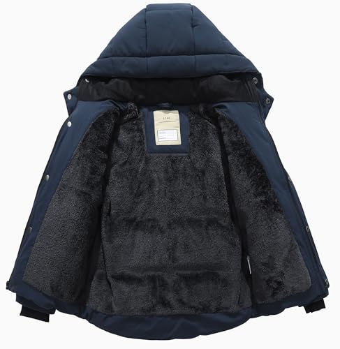 BYLESIN Kids Boy's Winter Waterproof Puffy Cotton Jacket Fleece Lined Lightweight Down Coat Thick Hooded Outdoor Coat - Image 3