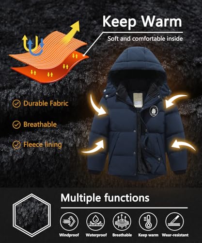 BYLESIN Kids Boy's Winter Waterproof Puffy Cotton Jacket Fleece Lined Lightweight Down Coat Thick Hooded Outdoor Coat - Image 5