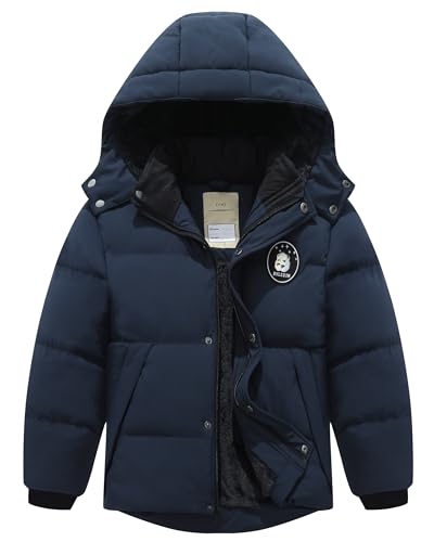 BYLESIN Kids Boy's Winter Waterproof Puffy Cotton Jacket Fleece Lined Lightweight Down Coat Thick Hooded Outdoor Coat - Image 1