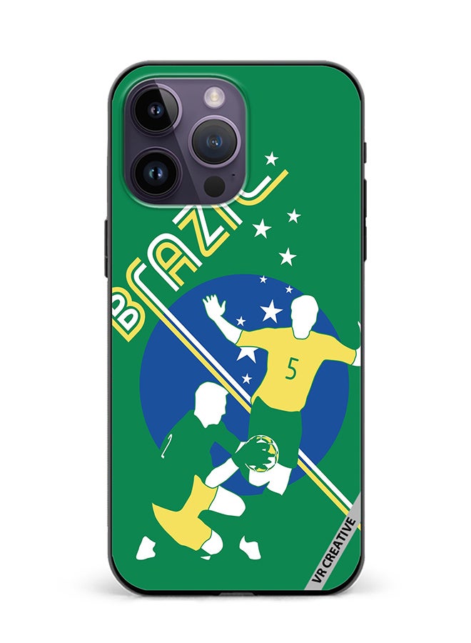 VR CREATIVE Protective Case Cover For Apple iPhone 15 Pro Brazil Football Soccer Players Design Multicolour - Image 1
