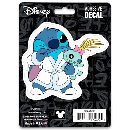 Open Road Brands Disney Lilo and Stitch in Robe Adhesive Vinyl Decal Fun Sleepy Stitch with Scrump Sticker for Car or Truck - Image 1