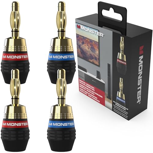 Monster XP QuickLock Self-Crimping Banana Plugs for Speaker Wire with 24K Gold Contacts - 2 Pair (4 Total), Ideal for Home Theatre & Home Audio Speakers - Image 1
