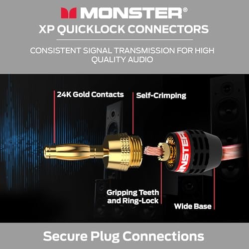 Monster XP QuickLock Self-Crimping Banana Plugs for Speaker Wire with 24K Gold Contacts - 2 Pair (4 Total), Ideal for Home Theatre & Home Audio Speakers - Image 2