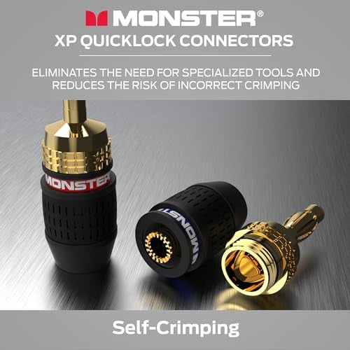 Monster XP QuickLock Self-Crimping Banana Plugs for Speaker Wire with 24K Gold Contacts - 2 Pair (4 Total), Ideal for Home Theatre & Home Audio Speakers - Image 5