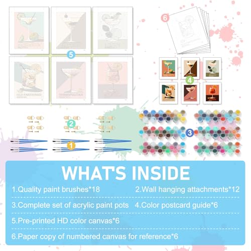 Offito 6 Pack Paint by Numbers Kit for Adults Beginners - 8x10 Inch Cocktail Adult Paint by Number Kits on Canvas, Cocktail DIY Acrylic Oil Number Painting Kits for Adults, Perfect for Gift Home Decor - Image 5