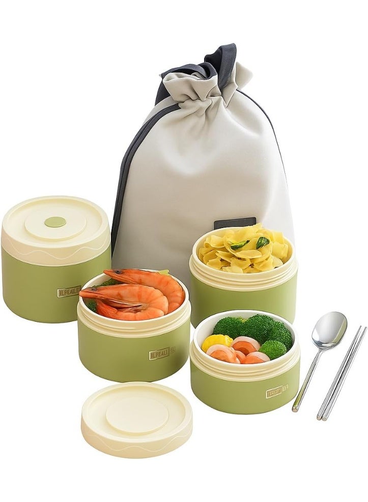 XVersion Insulated Food Jars – Microwave-Safe Bento Lunch Box Set with Ceramic Inner Bowls, 4-Pack Portable Multi-Layer Food Containers with Insulated Bag for Office, School & Travel (Green) - Image 1