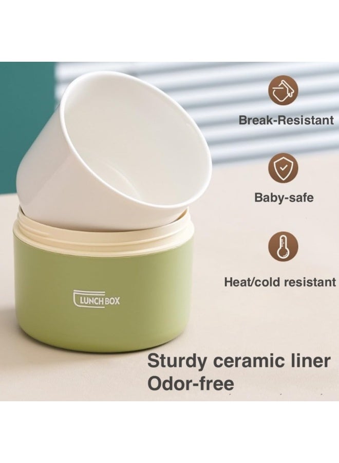 XVersion Insulated Food Jars – Microwave-Safe Bento Lunch Box Set with Ceramic Inner Bowls, 4-Pack Portable Multi-Layer Food Containers with Insulated Bag for Office, School & Travel (Green) - Image 3