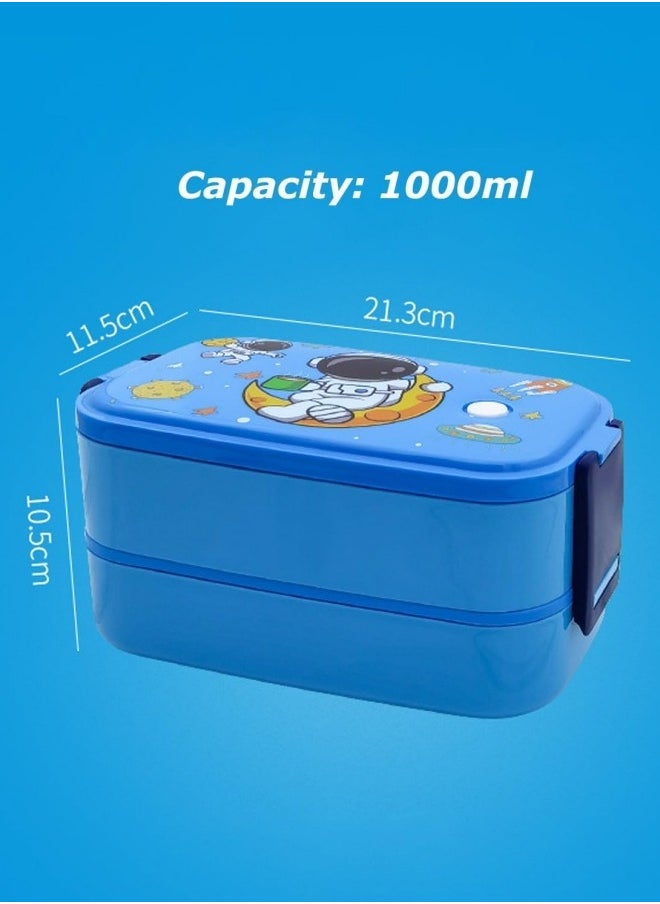 GGEROU - Lunch box for kids, Stainless Steel Bento Box Adult Child 2 Layer 3 Lattice Lunch box Sealed Fresh Keeping Box Can Keep Food Warm By Flour Sugar Storage Containers Blue - Image 1