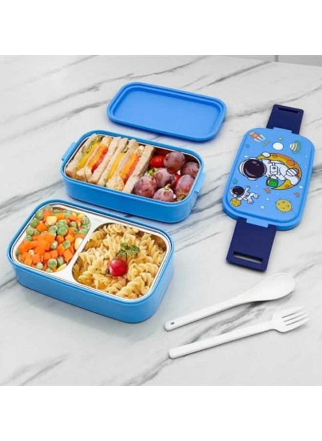 GGEROU - Lunch box for kids, Stainless Steel Bento Box Adult Child 2 Layer 3 Lattice Lunch box Sealed Fresh Keeping Box Can Keep Food Warm By Flour Sugar Storage Containers Blue - Image 1
