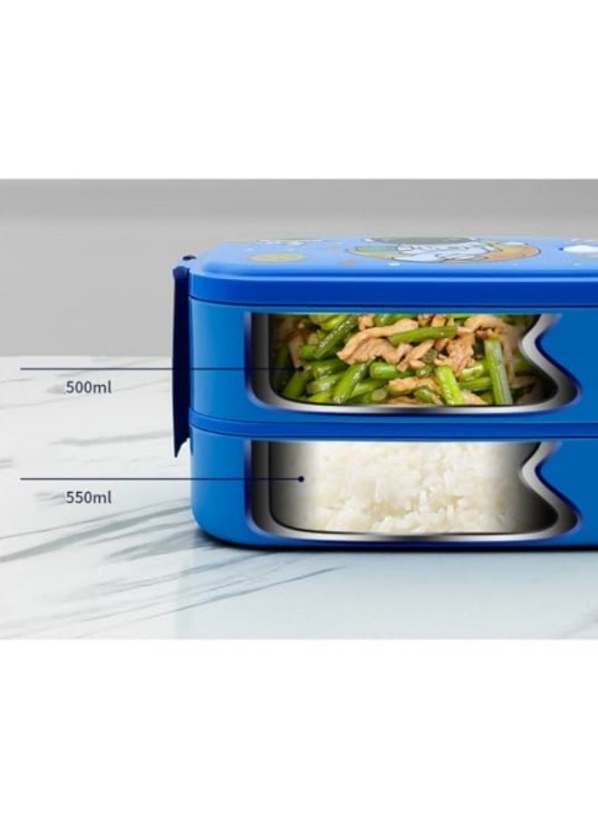 GGEROU - Lunch box for kids, Stainless Steel Bento Box Adult Child 2 Layer 3 Lattice Lunch box Sealed Fresh Keeping Box Can Keep Food Warm By Flour Sugar Storage Containers Blue - Image 1