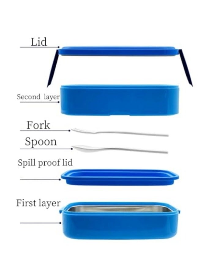 GGEROU - Lunch box for kids, Stainless Steel Bento Box Adult Child 2 Layer 3 Lattice Lunch box Sealed Fresh Keeping Box Can Keep Food Warm By Flour Sugar Storage Containers Blue - Image 1