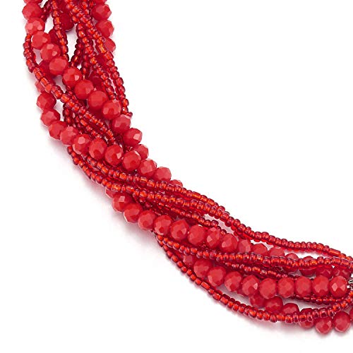COOLSTEELANDBEYOND Red Statement Necklace Multi-Layer Beads Crystal Braided Chain Choker Collar Magnetic Clasp Party - Image 2