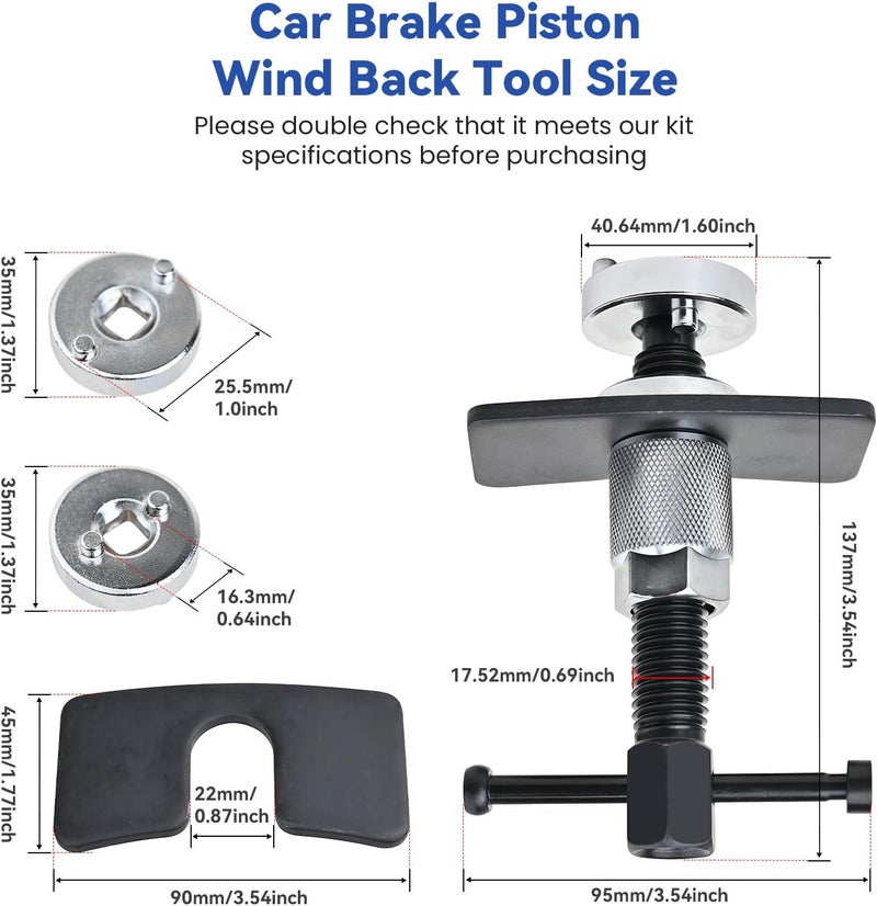 Bazeiona Car Brake Piston Wind Back Tool, Disc Brake Caliper Piston Rewind Tool,Auto Rear Brake Pad Wind Back Tool, Brake Caliper Wind Back Tool for Replacement of Rear Brake Pad for RV, SUV, Truck - Image 2