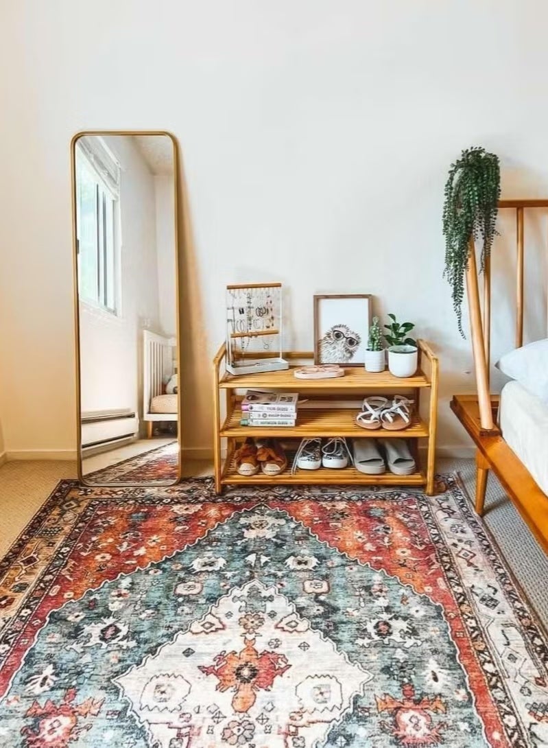 This 140*200cm Bohemian-style rug is non-slip, foldable, and washable, making it suitable for living room and bedroom décor. - Image 4