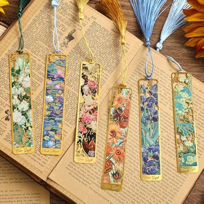 ايمولايف 6 قطع من علامات مرجعية معدنية مع شراشيب، علامة مرجعية ذهبية مجوفة بنمط فان جوخ، علامات كتب لمحبي الكتب والكتاب والقراء والاطفال والمراهقين والرجال والنساء والبالغين - Image 4