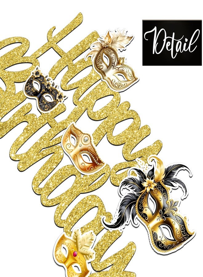 umoni Masquerade Mask Birthday Cake Topper Gold Glitter Mask Party Cake Decorations Masquerade Theme Bachelorette Cake Picks for Mardi Gras Carnival Dancing Party Supplies - Image 3