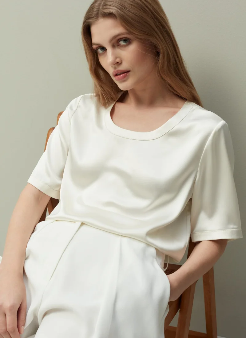 Ovs PIOMBO satin blouse with round neck
