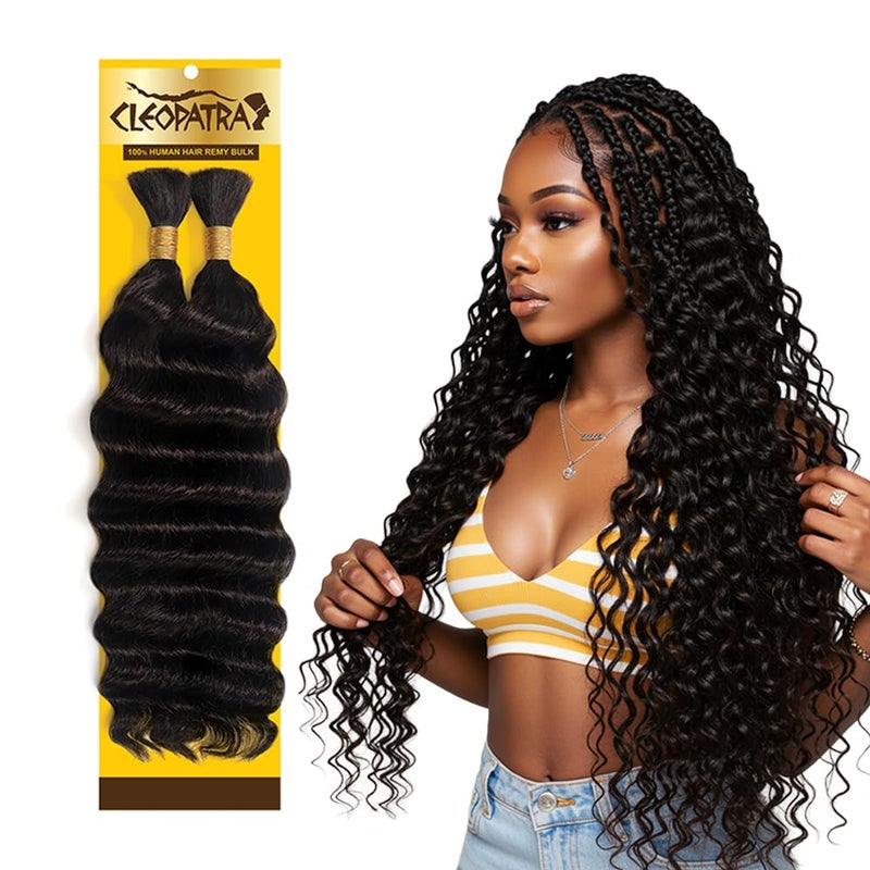 CLEOPATRA Human Braiding Hair for Boho Braids â€“ Loose Deep Wave Boho Hair, No Weft, Natural Wave, Micro Braiding Hair, 100% Virgin Remy, 18 Inch 100g (1B Natural Black) - Image 1