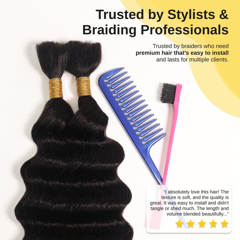CLEOPATRA Human Braiding Hair for Boho Braids â€“ Loose Deep Wave Boho Hair, No Weft, Natural Wave, Micro Braiding Hair, 100% Virgin Remy, 18 Inch 100g (1B Natural Black) - Image 3