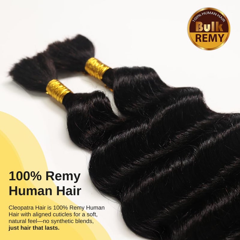 CLEOPATRA Human Braiding Hair for Boho Braids â€“ Loose Deep Wave Boho Hair, No Weft, Natural Wave, Micro Braiding Hair, 100% Virgin Remy, 18 Inch 100g (1B Natural Black) - Image 4