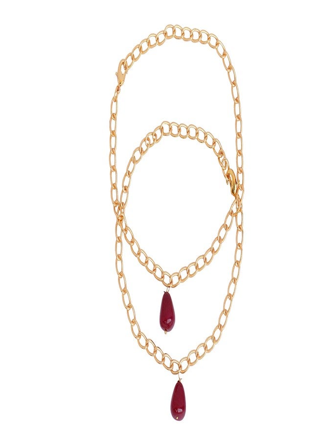 Touchstone Anklets Pair with Sweet Red Drop for Women - Image 2