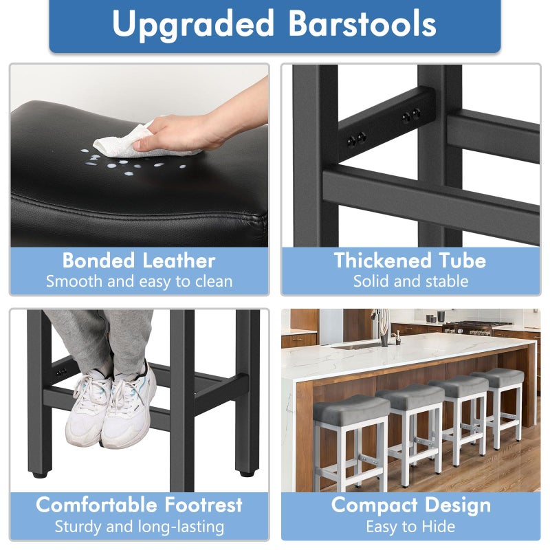 Raynesys Counter Height Bar Stools Set of 2, 24 Inch Barstools for Kitchen Island Counter, Bonded Leather Kitchen Stools with Thick Saddle Seats & Heavy Duty Metal Base, Easy Assembly, All Black - Image 4