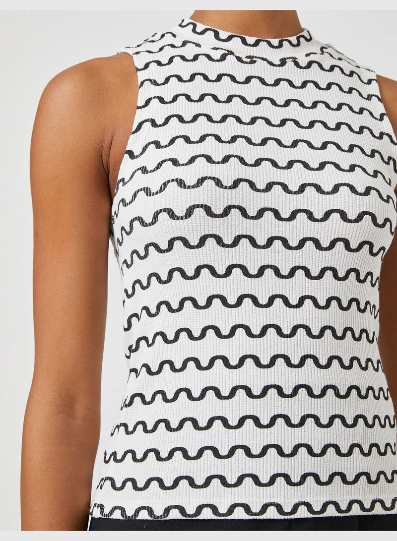 كوتون Sleeveless Ribbed High Neck Tanktop