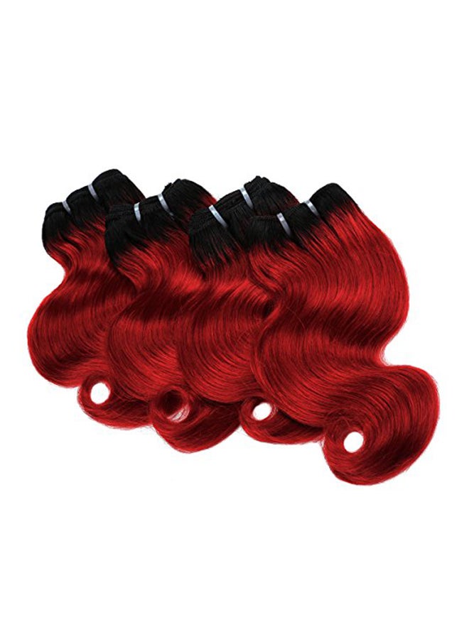 FASHION LINE 8" Human Hair Bundles Ombre Two Tone Brazilian Virgin Hair Extensions Body Wave 50g Bundles (8/8/8/8 Inch, 1b/Red) - Image 1
