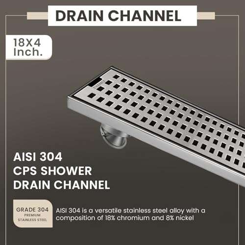 EVANEX EVANEX Bathroom Drain Drainer | 24x4 Inch 304 Grade Stainless Steel Shower Drain Channel | Drain Strainer for Bathroom with Cockroach Trap (Silver Square, 18 x 4 Inch) - Image 5