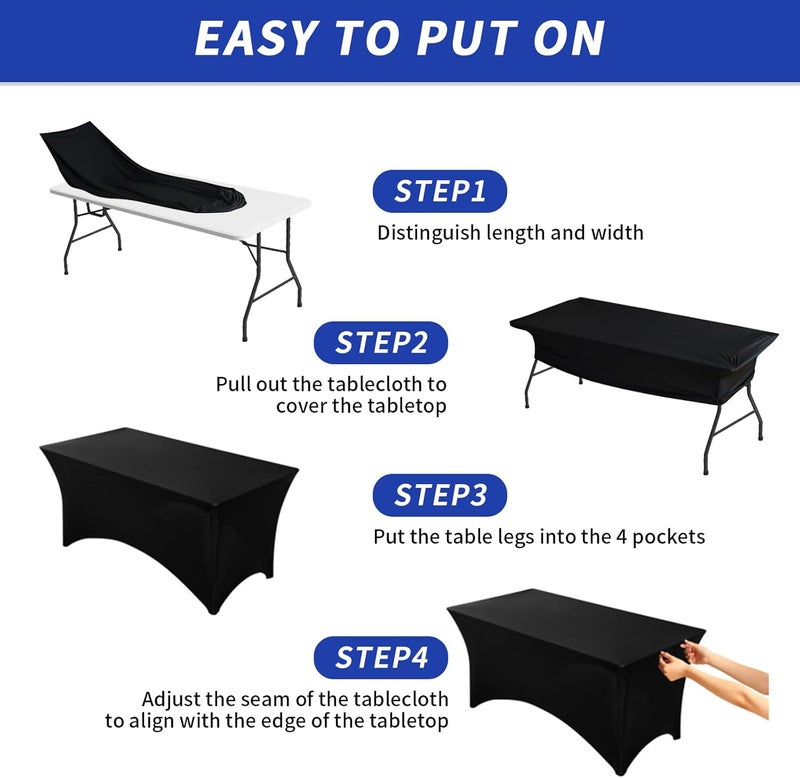 3 Pack Black Table Cloth for 6 Foot Rectangle Tables - Stretch Spandex Fitted Table Covers - Image 4