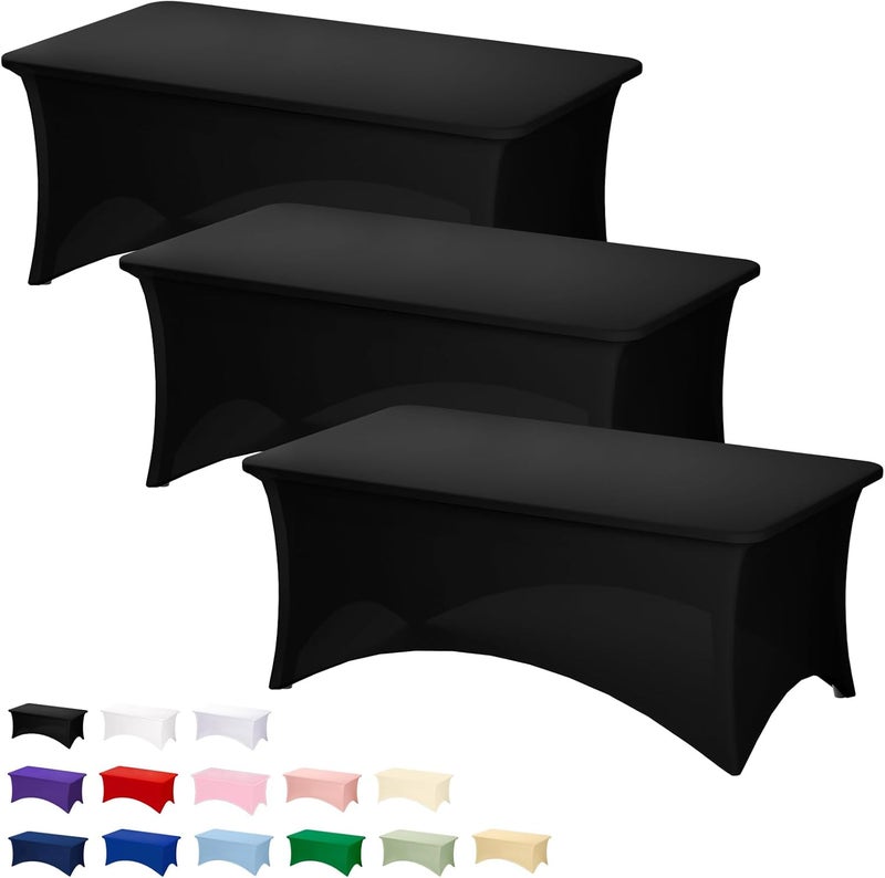 3 Pack Black Table Cloth for 6 Foot Rectangle Tables - Stretch Spandex Fitted Table Covers - Image 1