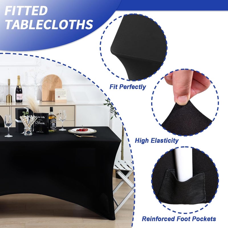 3 Pack Black Table Cloth for 6 Foot Rectangle Tables - Stretch Spandex Fitted Table Covers - Image 2