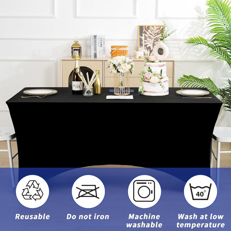 3 Pack Black Table Cloth for 6 Foot Rectangle Tables - Stretch Spandex Fitted Table Covers - Image 5