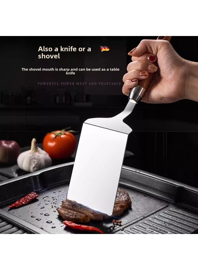 Stainless Steel Pizza Shovel Pancake Fruit Tool Cooking Steak Teppanyaki Flat Shovel Fried Egg Flapjack Shovel Pizza Shovel-Color:Frying Spatula With Solid Wood Handle - Image 3
