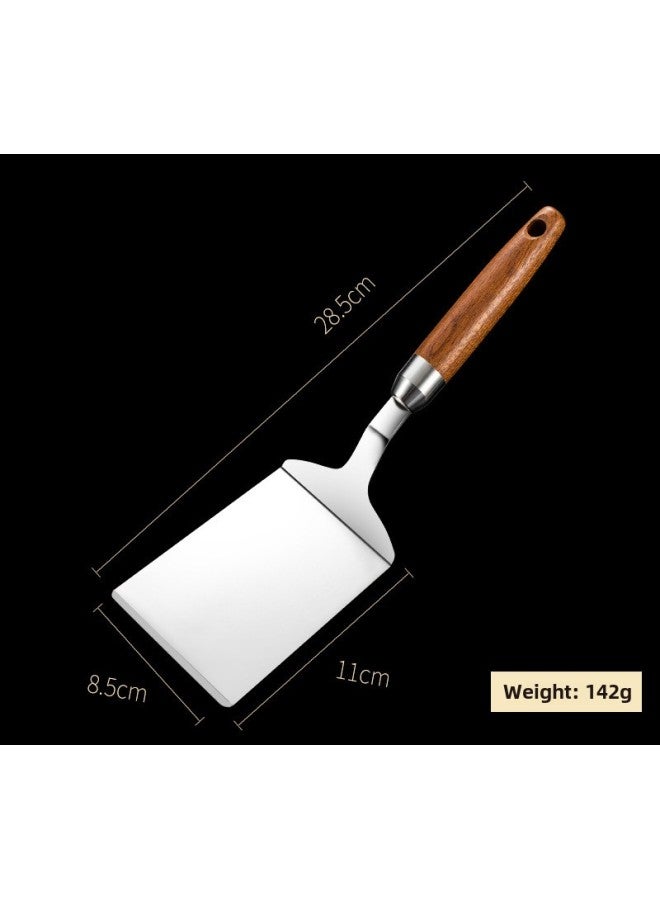 Stainless Steel Pizza Shovel Pancake Fruit Tool Cooking Steak Teppanyaki Flat Shovel Fried Egg Flapjack Shovel Pizza Shovel-Color:Frying Spatula With Solid Wood Handle - Image 1