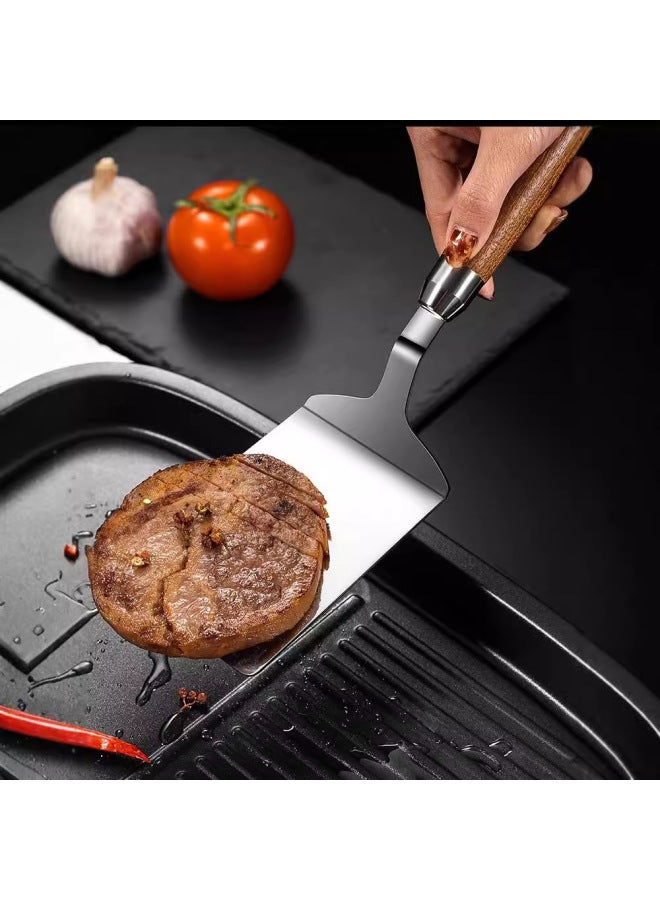 Stainless Steel Pizza Shovel Pancake Fruit Tool Cooking Steak Teppanyaki Flat Shovel Fried Egg Flapjack Shovel Pizza Shovel-Color:Frying Spatula With Solid Wood Handle - Image 2