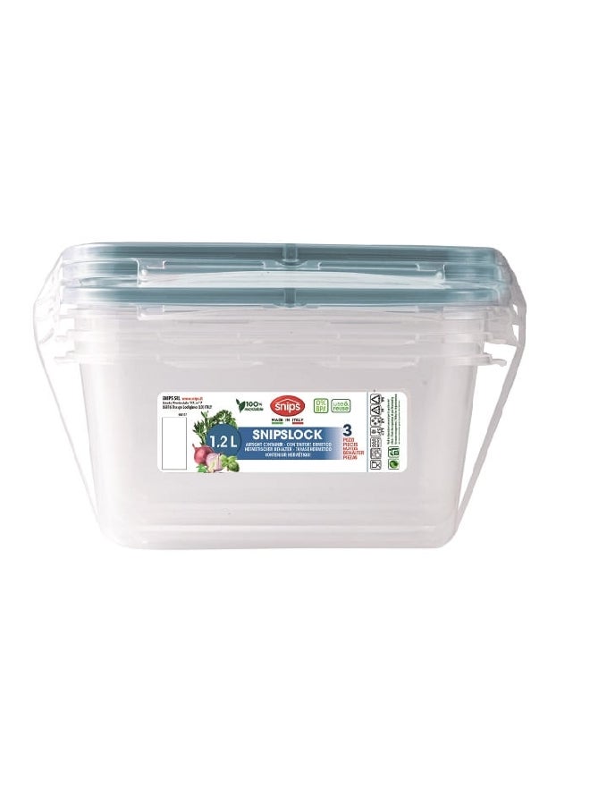 Snips 3-Piece Plastic Rectangular Food Container Set Clear and Blue 1.2 Liter 000870 - Image 4