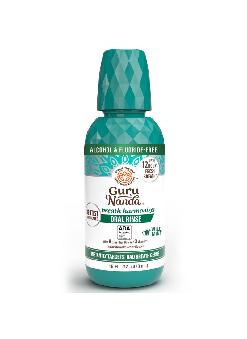 GuruNanda - GuruNanda Oral Rinse Fresh Breath Mouthwash, ADA-Accepted Alcohol-Free Mouthwash, 7 Essential Oils & Vitamins, SLS & Flouride-Free, Wild Mint, 16 Oz - Image 1